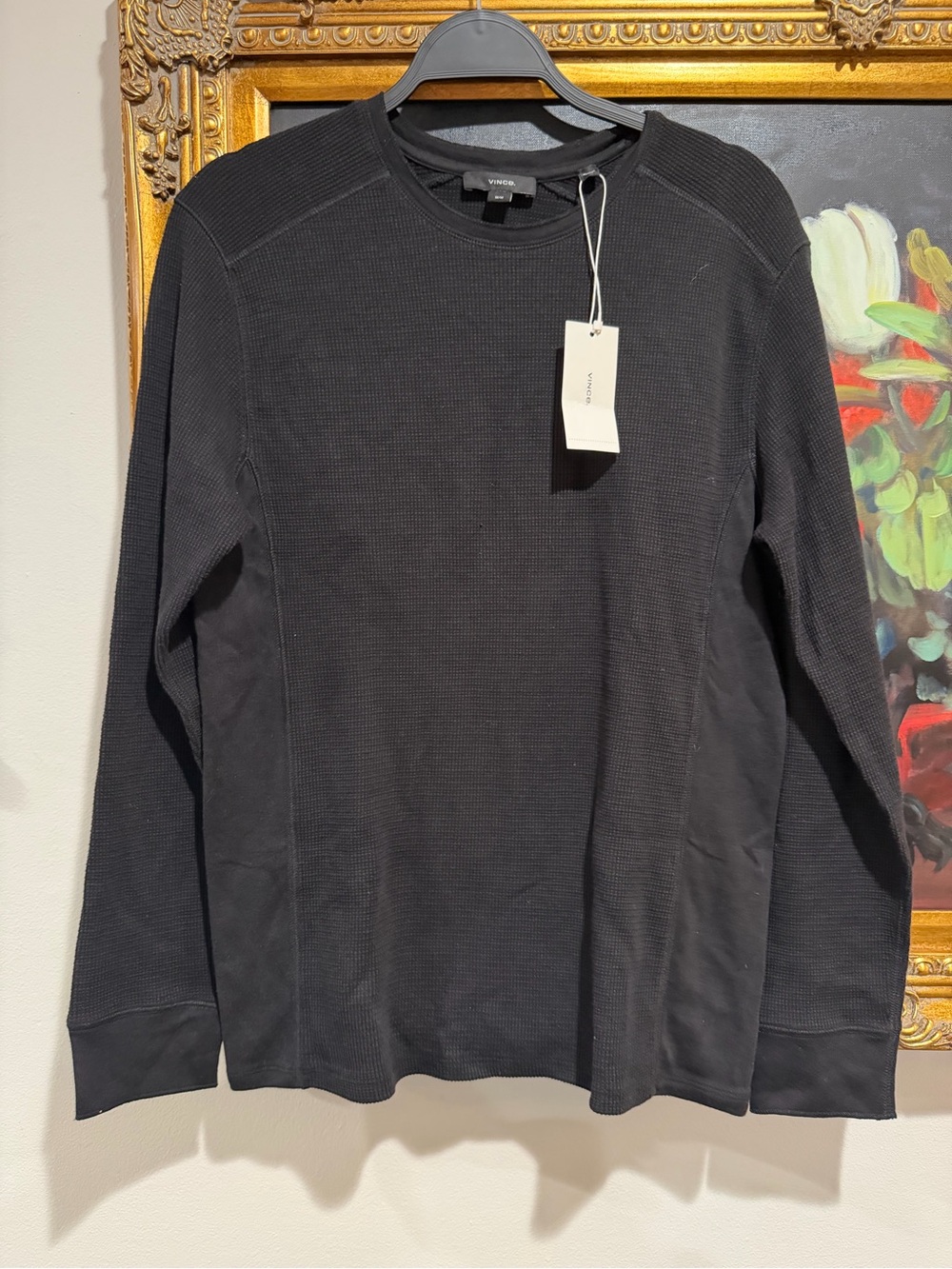 Vince Black Crewneck Thermal Long Sleeve Sweater